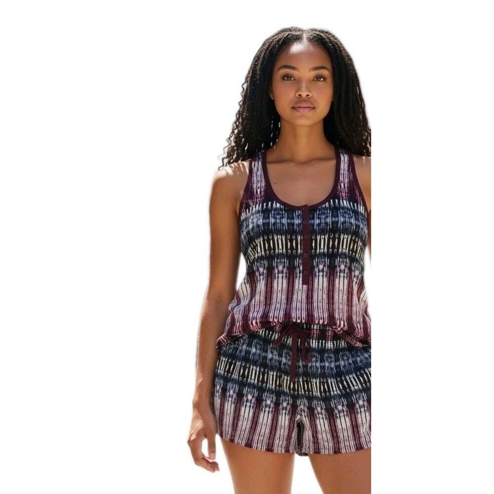 Splendid Pajama Set Womens M Rayon Tank Top Shorts Shibori Ikat Tie Dye Lounge